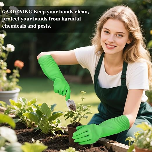 Rubber Gloves for Cleaning – 3 Pairs Reusable Gloves for Dishwashing, Kitchen and Household Tasks, 15-Inch Long, Non-Slip and Waterproof (Large)