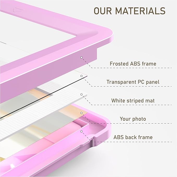 2-Pack 5x7 Picture Frame or 4x6 with Mat – Shatterproof Plastic Picture Frames for Family, Nursery & Playroom, Wall & Tabletop Frame for Home or Office, Safe Lightweight Design, Dreamy Pink