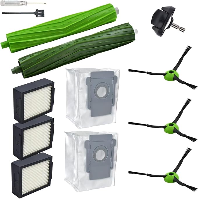 Yojolee Replacement Parts Compatible with iRobot Roomba J7 J7+ J5 J5+ J6 J6+ J8 J8+ J9 J9+ Vacuum Cleaner Accessories Kit,Front Caster Wheel,Rubber Roller Brushes,3 HEPA Filters,3 Side Brushes,2 Bags