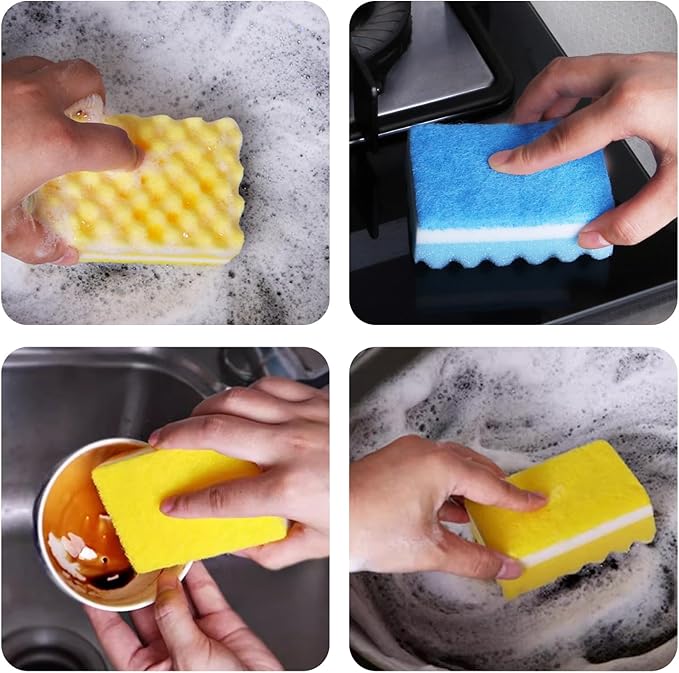 JyliRenz 20 Pack, The Third Generation Dishwashing Sponge, Scrub Sponge, The Wave Shaped Design Makes Them More Suitable for scenarios Such as Kitchen Tableware, countertops, Walls, Porcelain, Etc