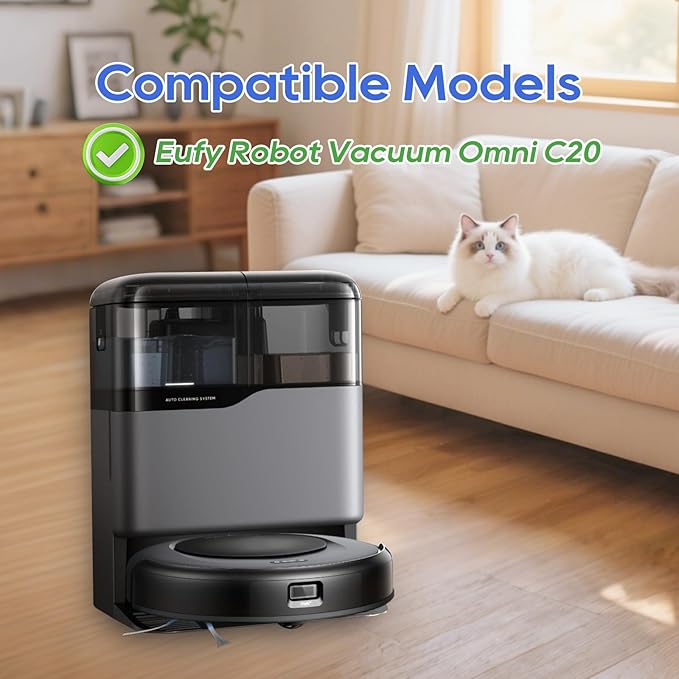 9 Pack Accessories Compatible With Eufy Omni C20 Robot Vacuum Cleaner, Replacement Parts Include: 1 Main Brush, 2 Side Brushes, 2 Mop Pads, 2 Filters, 2 Dust Bags