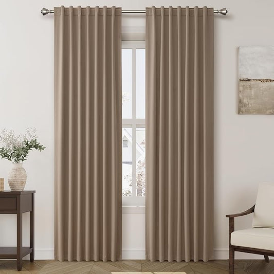 Nanspring Tan Linen Blackout Curtains 84 Inches Long Back Tab Burlap Flax Bedroom Blackout Curtains 2 Panel Sets Rustic Farmhouse Full Light Blocking Thermal Insulated Curtain 84 Inch Length