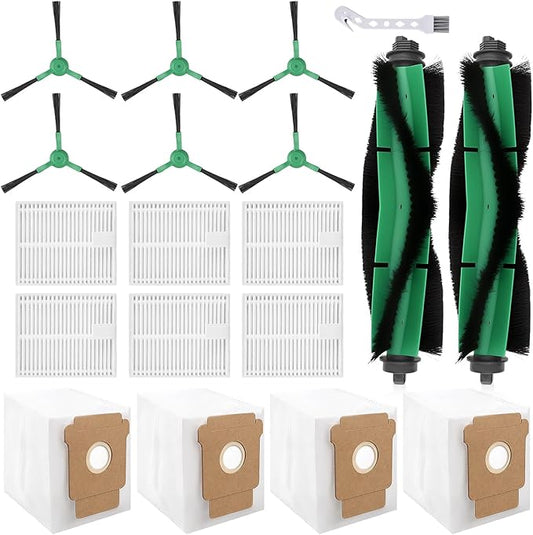 Aymthgt 19 PCS Q0520 Replacement Parts for iRobot Roomba 104/Q0520/Q052/105 Vac/105 Combo Vacuum,2 Roller Brush, 6 Side Brushes, 6 HEPA Filters, 4 Dust Bags and 1 Clean Brush