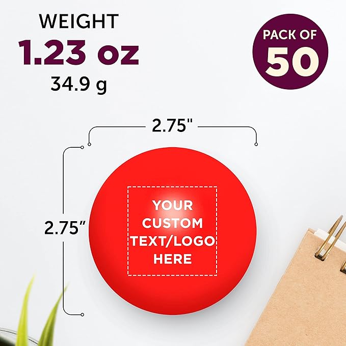 Custom Stress Balls for Adults, Hand Exercise, 50 Pack, Personalized Text, Logo, Perfect for Your Desk, Office, or Home, Red
