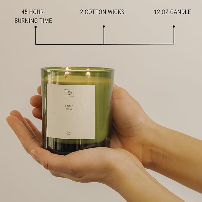 Craft & Kin 12oz Amber Moss Candle for Home | Premium Green Fall Scented Candles for Men | Made with Natural Soy | Gifts for Men and Women | Nature Collection