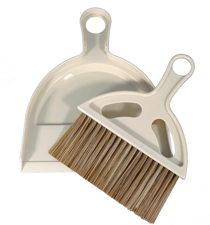 BSMstone Mini Broom and Dustpan Set Hand Broom with Dustpan Portable Housekeeping Cleaning Tools for Desk,Counter,Sofa,Kitchen,Office,Nest (Off White)