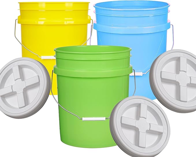 House Naturals 5 Gallon Food Grade Multi Color Buckets- Pack of 3- Made in USA