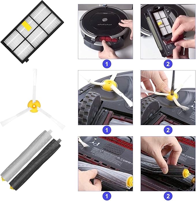PELLYDA Replacement Parts for irobot Roomba 800 & 900 Series, Replenishment Kits for Roomba 800 850 860 861 866 870 880 890 900 980 985 Vacuum,(2 Sets Roller Brushes,4 Filters,4 Side Brushes)