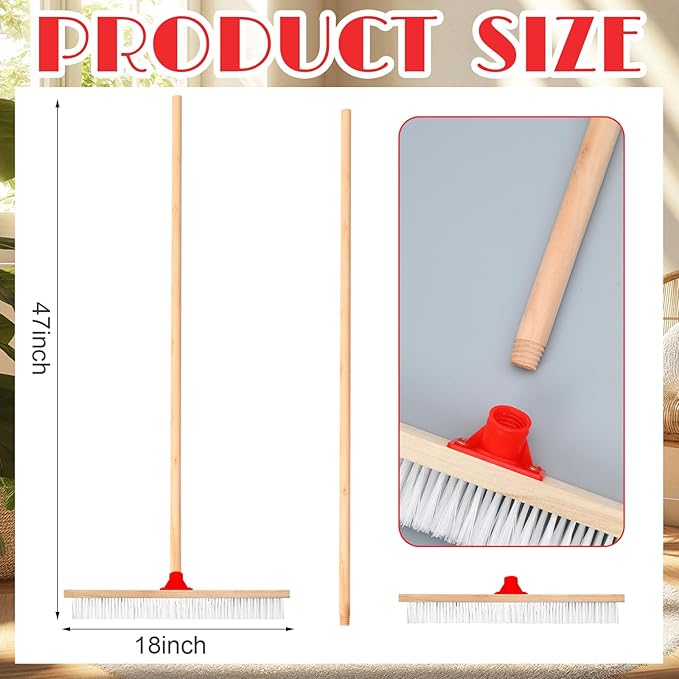 Yiyiring 6 Pack 18 Inches Push Broom Outdoor Heavy Duty Multi-Surface Garden Brush Broom with 47" Long Handle Floor Scrub Brush for Deck Driveway Patio Garage Yard Concrete Floor Cleaning