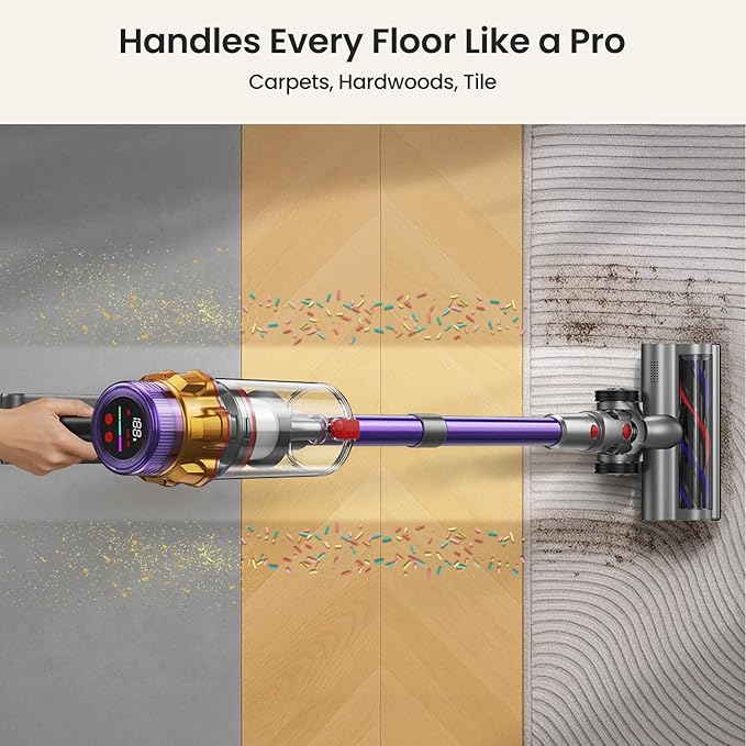 Xlife Cordless Vacuum Cleaner, 550W 48KPA Stick Vacuum Cleaners for Home, Wireless Vacumm with Self-Standing, Anti-Tangle Brush for Hardwood Floor/Carpet/Pet Hair-P12