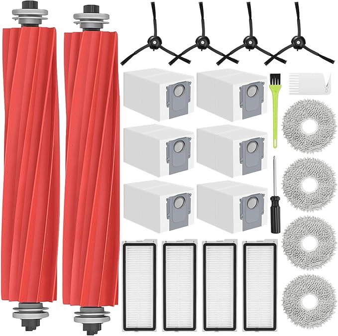 DrRobor 23PCS Replacement Accessories Kit Compatible with Roborock Qrevo S/Qrevo Pro/Qrevo MaxV/Qrevo Plus Include Main Brush, HEPA Filters, Mop Pads, Side Brushes, Dust Bag and Cleaning Tools
