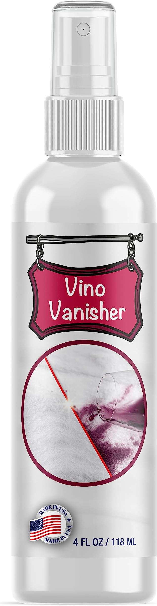 Vino Vanisher Wine Stain Remover – Instantly Lifts Red Wine Stains from Carpet, Clothing, Upholstery & More – Fast-Acting, Eco-Friendly Formula – Safe on Whites & Colors –4oz Spray Bottle