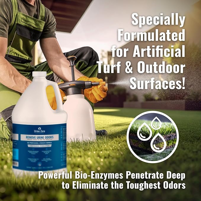 Urine Zero Pet Odor Eliminator – Ready-to-Use 1 Gallon | Powerful Bio-Enzyme Cleaner for Dog & Cat Urine Smell on Artificial Grass, Carpet, Tile, Rugs & More | Pet & Kid Safe