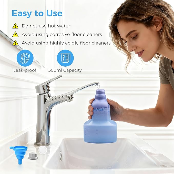 Ndoge Replacement Bottle for Swiffer Wet Jet Mop, Refillable, 500 ML Leak-Proof HDPE Refillable Bottle, 17 FL OZ Solution Bottles with 7 Sealing Pads and 1 Folding Funnel