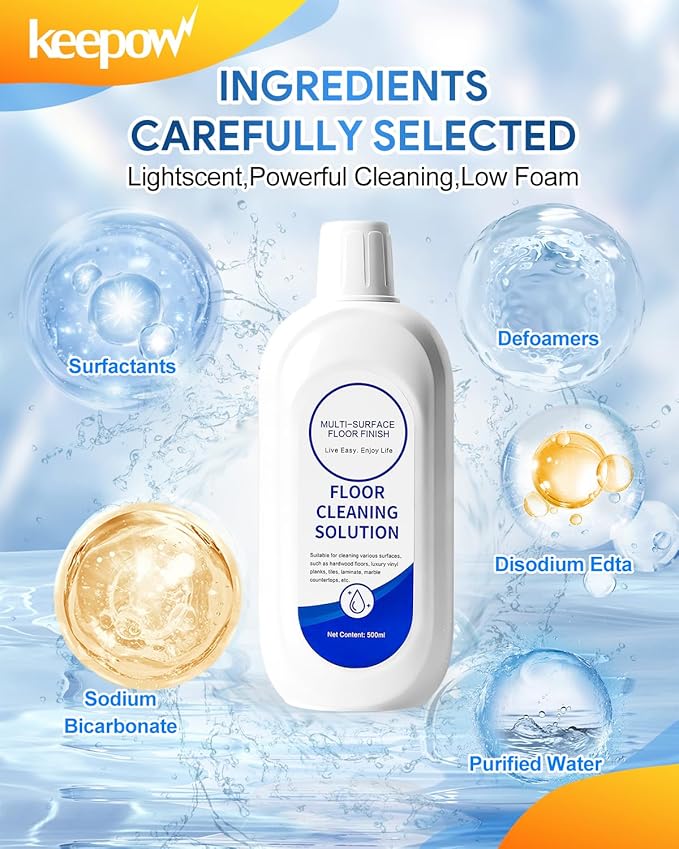 KEEPOW Floor Cleaner Solution 1000ml (2-Pack, Unscented) - Compatible with Tineco/Roborock Vacuum Mops & Floor Cleaner Solution, Residue & Streak Free for All Robot & Cordless Wet Dry Vacuums