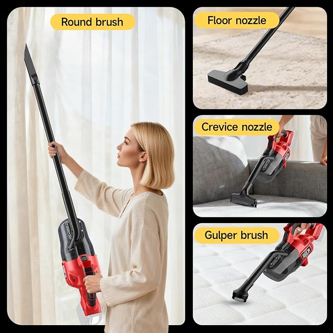 Gruecoinno Cordless Vacuum Cleaner for Milwaukee M18 18V Battery, 500W Handheld Vacuum Cleaner with Washable Filter, Portable Stick Vacuum for Floor Carpet Car Hardwood Pet Hair(Battery Not Included)