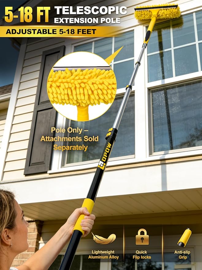 5-18 FT Long Telescopic Extension Pole, Multi-Purpose Aluminum Alloy Telescoping Rod with Universal Twist-on Metal Tip Flip-Lock Design, for Painting Cobweb Dusting, Window Cleaning, Christmas Lights