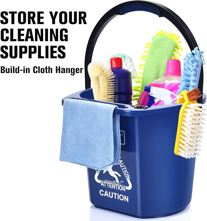 Matthew Cleaning 4.2 Gallon Mop Bucket, Heavy Duty Plastic Cleaning Bucket with Built-in Pour Spout, Mop Holder and Comfort Grip Handle, House and Commercial Cleaning Supplies, 1 Pack Blue