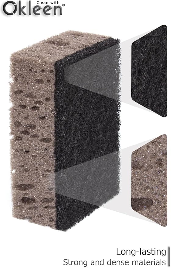 Okleen Taupe Multi Use Scrub Sponges. Made in Europe. 18 Pack, 4.3x2.8x1.4 inches. Best Odorless Durable Brown Heavy Duty Scrubber for Kitchen and Household Cleaning