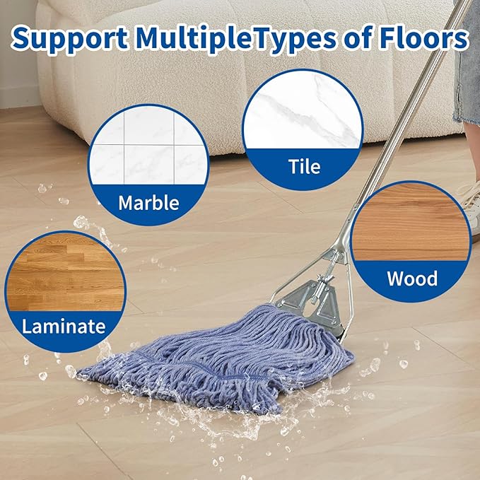 Midoneat Heavy Duty Loop End String Mop, 67Inch Stainless Steel Handle, Commercial Industrial Grade Mop for Floor Cleaning, 2 Packs