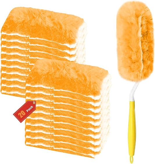 Duster Refill for Swiffer Duster, 20 Count Heavy Duty Duster Refills Kit with 1 Handle for Cleaning Dusting Furniture Blind Ceiling Fan, 360 Disposable Refills Feather Duster