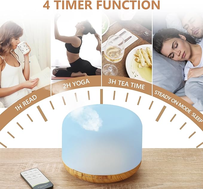 SACATR Essential Oil Diffusers for Home with 36 Oil Diffuser Sets, 500ml Aroma Diffuser for Essential Oils Large Room, Ultrasonic Cool Mist Diffuser Auto Shut-Off 4 Timers 15 Colors (36x5mL)