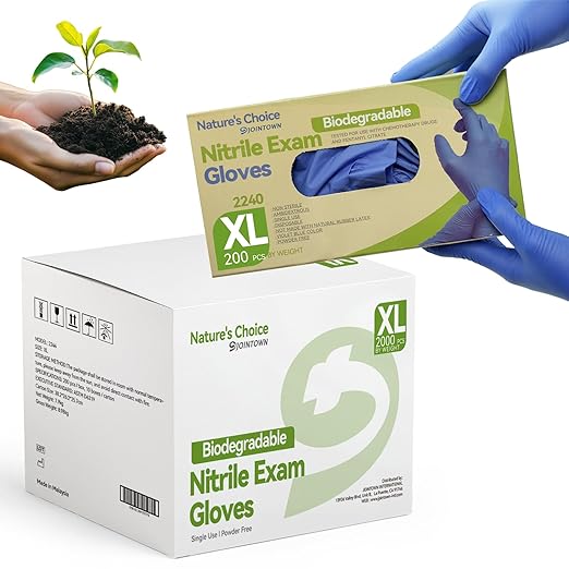 Jointown Biodegradable Nitrile Exam Gloves, Disposable Medical Surgical Gloves, Violet Blue Nitrile Glove, Latex Free, Food Safe, 2000 Count, XLarge