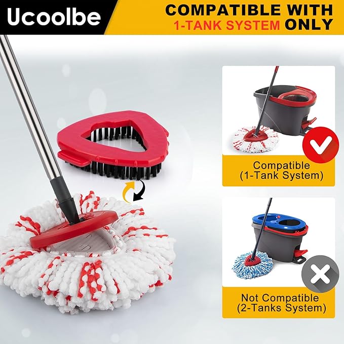 Spin Mop Replace Head for O Cedar 1 Tank EasyWring, 40% More Cleaning Power, Upgraded Scrub Brush Replacement Head for Ocedar, Include 4 Microfiber Mop Refills, 1 Brush,1 mop Stick,1 Base
