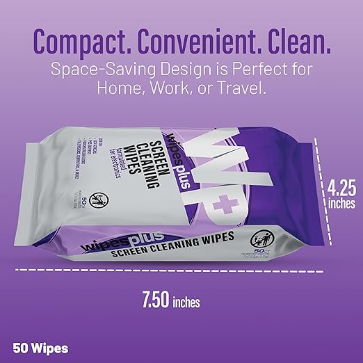 WIPESPLUS Screen Cleaning Wipes Electronic Cleaning Wipes with Alcohol for Home and Business, 1200 Count, (24 Packs of 50)