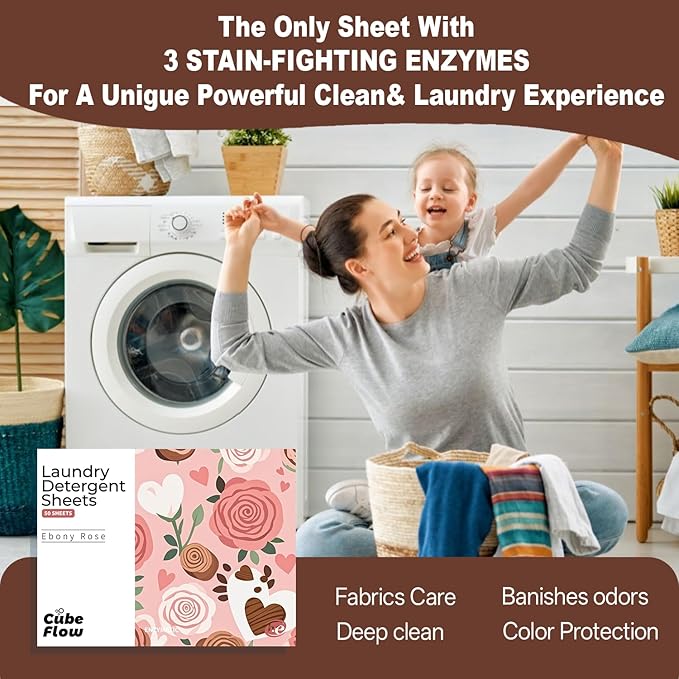 Laundry Detergent Sheets, Ebony Rose Scent - 100 Loads | 72-hour long lasting fragrance, Eco Friendly Sheets | Pre-Measured, Liquidless for Deep Clean | Hypoallergenic, Travel Laundry Soap Strips