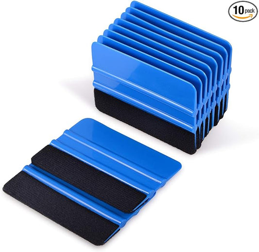 EHDIS 10pcs Vinyl Squeegee 4 Inch Car Vinyl Scraper Decal Applicator Window Tint Wallpaper Smoothing Tool with Black Fabric Felt Edge-Blue