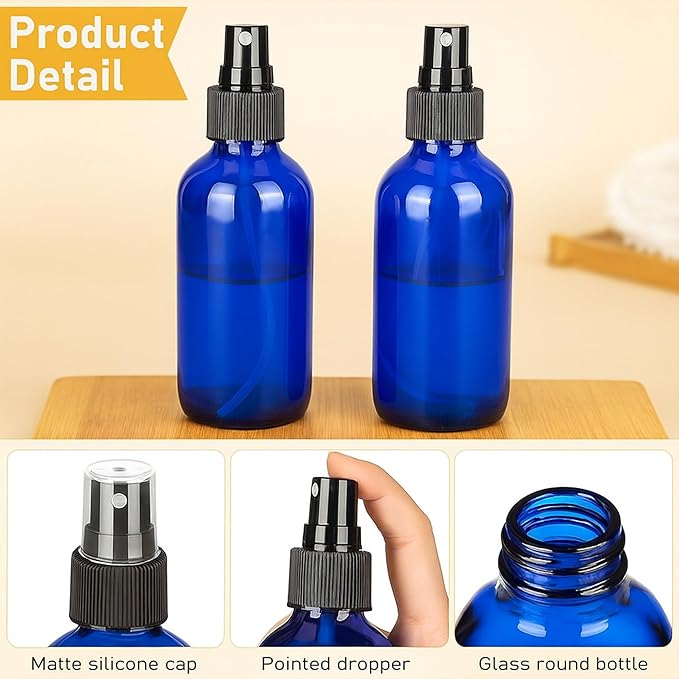 80 Pcs 2 Oz Glass Spray Bottles Fine Mist Spray Bottle Refillable Cosmetic Bottles Empty Small Bottle for Essential Oils Travel Cleaning Solutions Featuring Accessories (Blue)