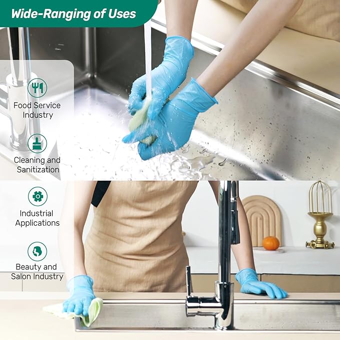Kebada Nitrile Gloves D1, Nitrile Disposable Gloves for Cleaning, Food Prep, Industrial Grade, Non-Sterile, Food Safe, Powder & Latex Free, Touchscreen, Blue, 1000 CT, Medium (Made in Vietnam)