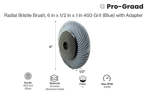 Radial Bristle Brush, 6 in x 1/2 in x 1 in 400 Grit (Blue) with Adapter, Type C Curved Bristle (Pack of 1)