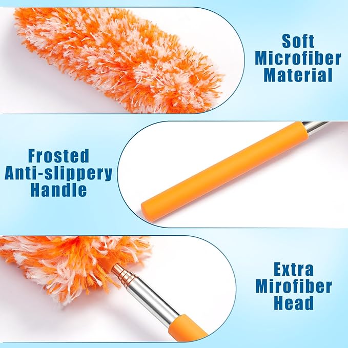 Tanlade 24 Pcs Microfiber Feather Duster for Cleaning 13-31 Inch Extendable Cobweb Dusters Ceiling Fan Duster Washable Bendable Tool for Office Car Window Furniture (Bright Color)