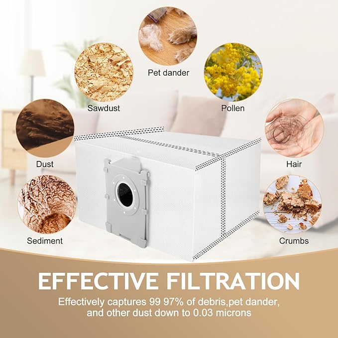12 Pack Dust Bags Compatible With ECOVACS DEEBOT T50 Series,T50 PRO/T50 MAX/X8 PRO OMni X9 PRO Omni T80 Omni,Vacuum Cleaner, Vacuum Replacement Bags, Large Capacity Dirt Disposable Vacuum Bags.