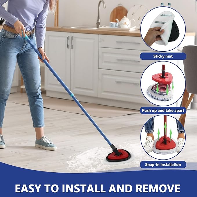 High-PQ Flat Mop Head Replacements, Microfiber Mopping Pads Refills, 5-Pack Spin Mop Pads + 1 Plastic Pad &1 Scrape for Floor, Wall & Ceiling Cleaning - Fits EasyWring & RinseClean Systems