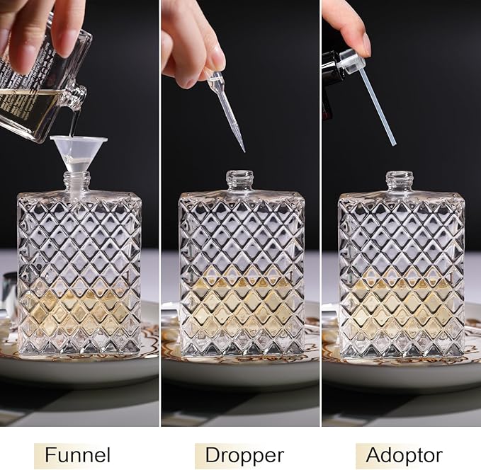 Vintage Glass Spray Bottle - Refillable Perfume Atomizer, Empty Perfume Bottles with 3 Dispensers (100ml/3.4 Oz)