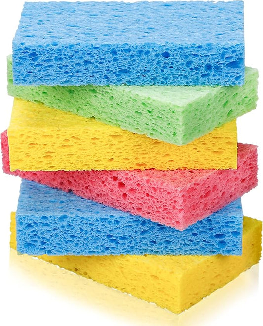 Temede Cellulose Sponges,Heavy Duty Scrub Sponges,Non-Scratch Kitchen Sponges for Dish,Colorful Compressed Dish Scrubber Sponge for Household,Cookware,Bathroom,6pcs