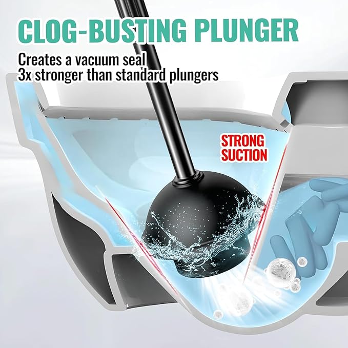 2 Pack 4 in 1 Toilet Brush and Plunger Set with Crevice Cleaning Brush, Toilet Plunger and Brush Set with Extra Long Handle, Plungers for Bathroom Accessories, Toilet Plunger with Holder, Black