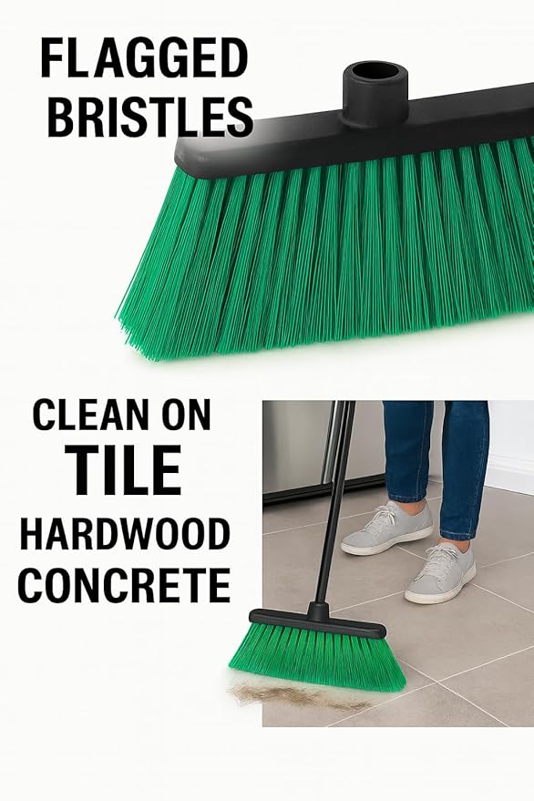 Healing Atlas LUZIA Green 14" Premium Broom Head – Long Flagged Bristles – Gentle Deep Sweep – Universal 7/8" Thread – Recycled PP – Handle Not Included (Green, LUZIA)