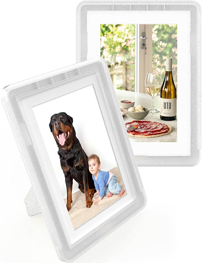 2-Pack 5x7 Picture Frame or 4x6 with Mat – Shatterproof Plastic Photo Frame for Family, Nursery & Playroom, Wall & Tabletop Picture Frames for Home Office, Safe Lightweight Design, in Crystal White