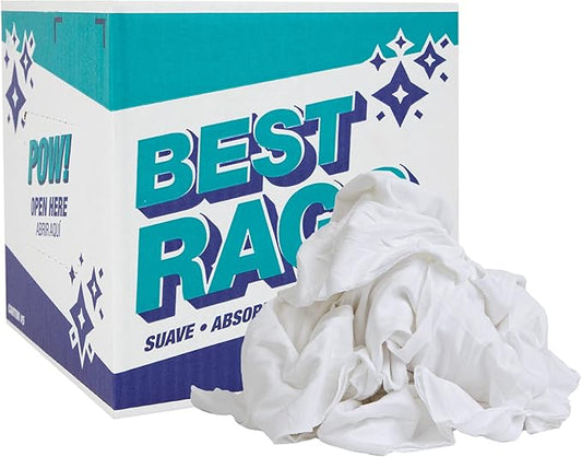 Arkwright W43 Cotton Tshirt Rags - 5 lb Box - Soft Lint Free Cloths for Cleaning, Streak & Scratch-Free, Professional Grade Wiping Towels for Polishing, Painting, and Staining, White