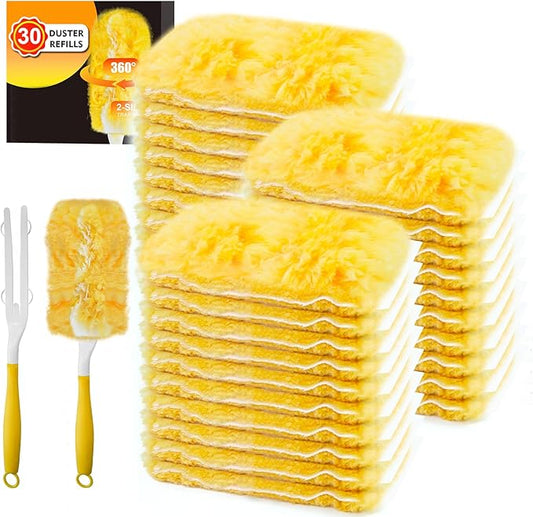Yicotira Duster Refill Compatible with Swiffer Duster, 30 Count Heavy Duty Duster Refills Kit for Cleaning Dusting, Multi Surface 360 Feather Duster Disposable Refills, with 1 Handle