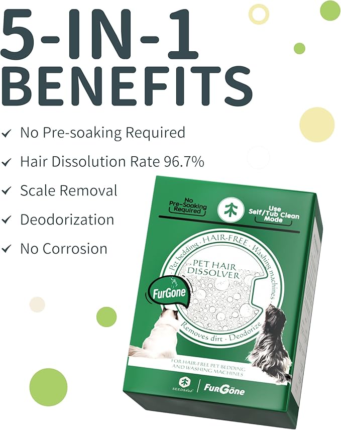 FURGONE by Seedshub Pet Hair Dissolver Washing Machine Cleaner Powder, 6 Months Supply, Dog Cat Fur, Stains & Odors Remover for Laundry, Pet-Friendly, Deep Cleaning for HE Top & Front Load, 6 Sachets