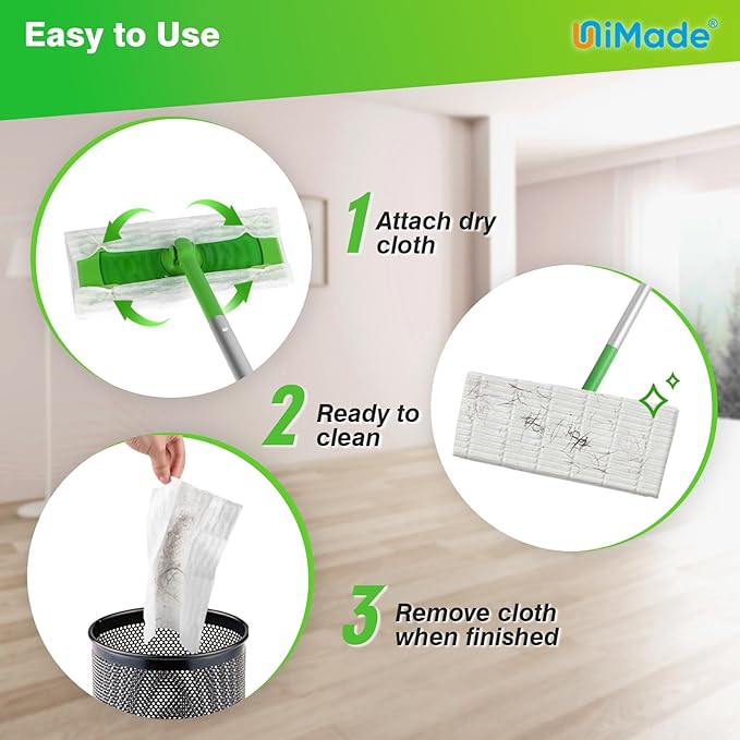 UNIMADE Dry Sweeping Cloths, 180 Count Mop Refill Compatible with Swiffer Sweeper - Disposable Duster Refills Mops for Cleaning Hardwood Floor Dust