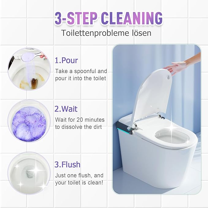 2pcs Toilet Cleaner, Toilet Bowl Cleaner Toilets Cleane, Self Activating Powder for Toilets Bowls Cleaning, Powerful Foaming Toilets Bowls Cleaner, Deep Cleaning (2, Blue) (2, Purple)