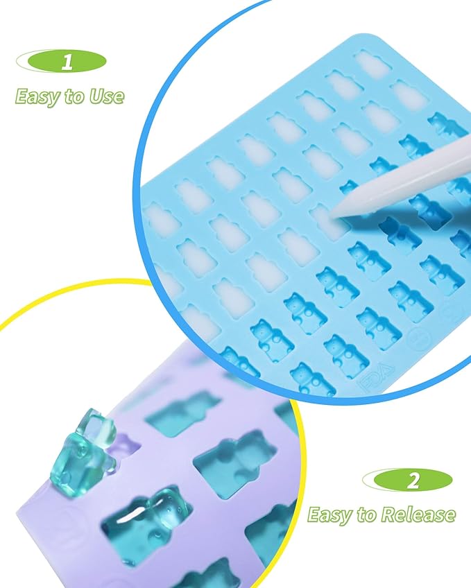 Gummy Bear Silicone Molds 4 PCS, KKDINDAN Mini Size Chocolate Gummy Molds with 2 Droppers, BPA Free Food Grade Platinum Silicone Molds, Nonstick Candy Molds