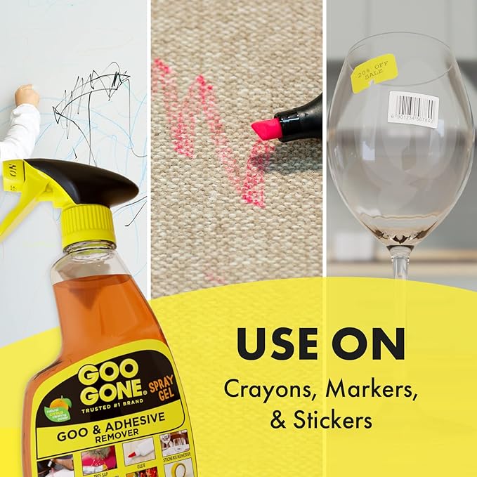 Goo Gone Adhesive Remover Spray Gel, Removes Chewing Gum, Grease, Tar, Stickers, Labels, Tape Residue, Oil, Blood, Lipstick, Mascara, 2 Pack & Sticker Lifter