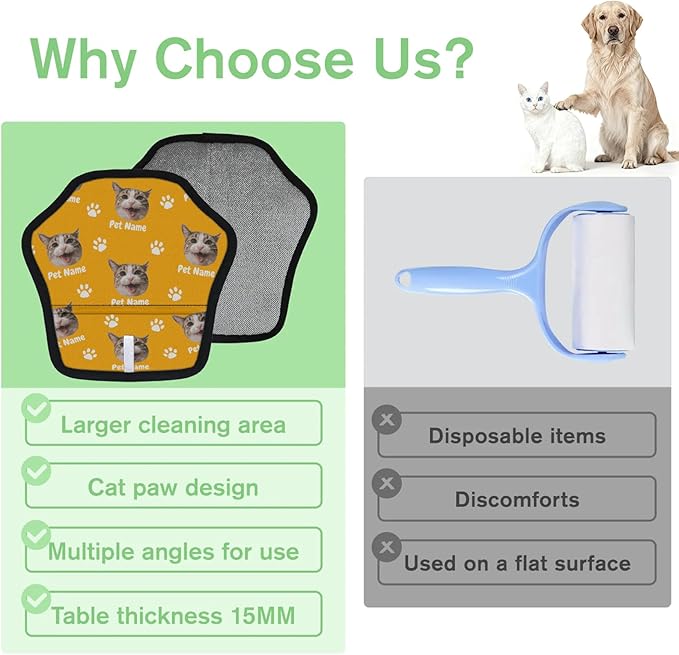 Personalized Pet Hair Remover Glove for Dogs & Cats - Custom Photo & Name Magic Brush for Dog Cat Hair Removal, Reusable Electrostatic Pet Hair Gloves for Furniture Carpet Couch, Face Paw Orange